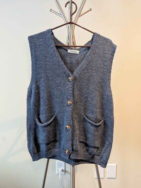 VINTAGE VIA VITALE Made in Italy Blue Knit V-neck Vest Academia Minimalist